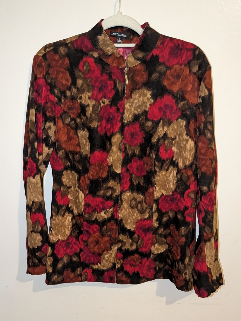 Notations Floral Jacket - Red, Brown & Black Size L - Picture 1 of 5